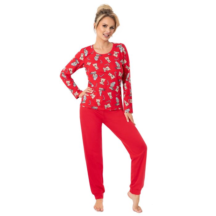PIŻAMA DAMSKA BEAR LONG RED