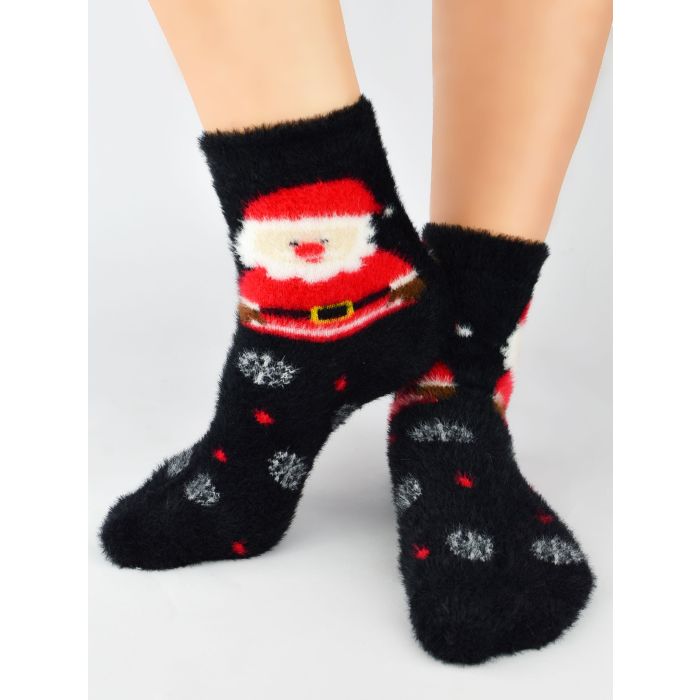 SKARPETY DAMSKIE PUCHATE XMAS MIKOŁAJ SB090-W-01